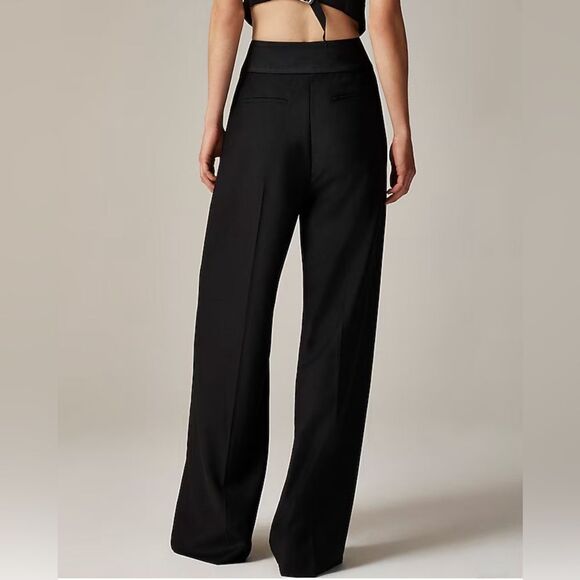NWT J CREW TALL Collection wide-leg trouser pant in tuxedo wool in black - Picture 3 of 8